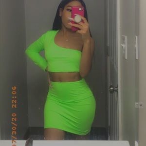 Lime Green Two Piece Skirt set